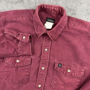 VTG Codet Shirt Mens L Red Brushed Twill Long Sleeve Button Up Workwear Casual